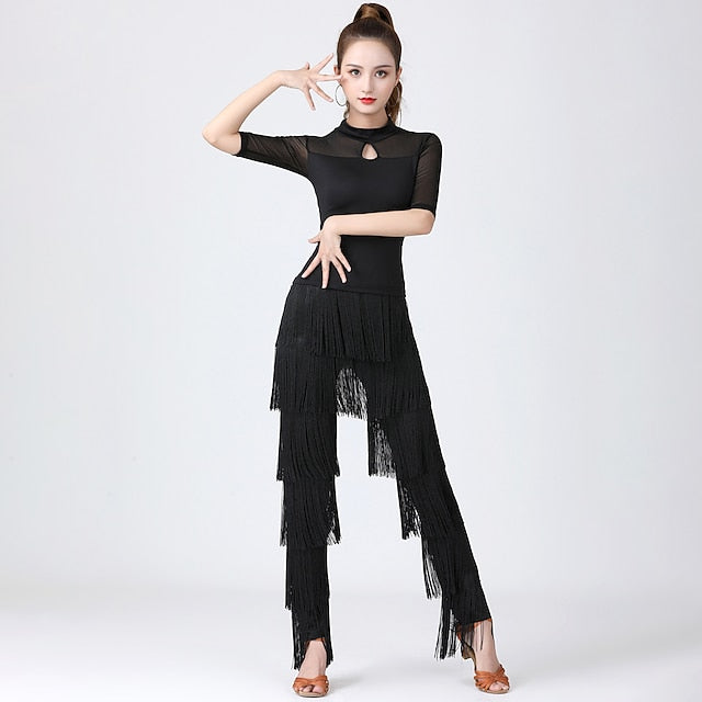 Latin Dance Top Solid Splicing Women's Training Performance