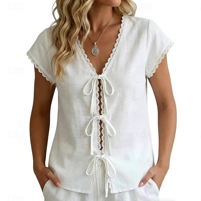 Women's Lace Tops Lace Trim Solid Color Elegant Short