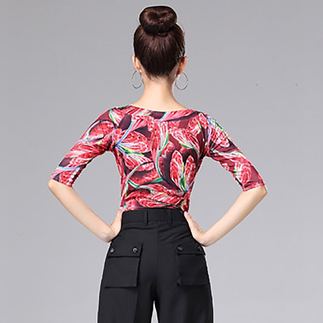 Latin Dance Ballroom Dance Top Printing Splicing Women's