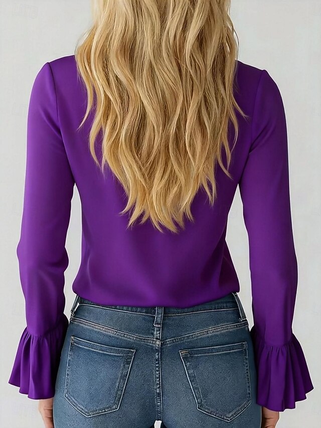 Women's Shirt Blouse Ruffle Shirt Ruffle Solid Color