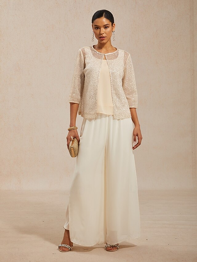 Women's Shirt Tank Top Twinset Lace Sequins Mesh Chiffon