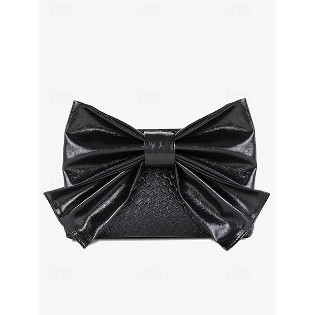 Women's Bag Leather Clutch with Gold Bow Oversized Faux