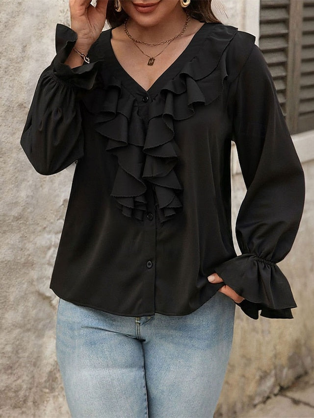 Women's Shirt Elegant Dressy Satin Top Ruched Ruffle