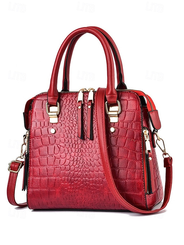 Women's Faux Leather Crocodile Pattern Handbag with Tassel