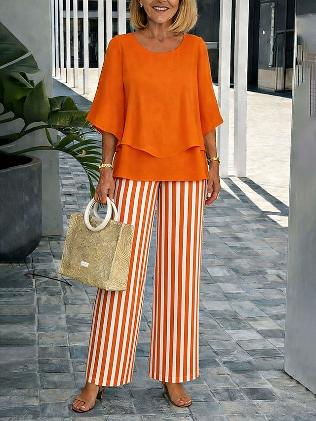 Women's Pants Sets Half Sleeve Butterfly Sleeve Round Neck