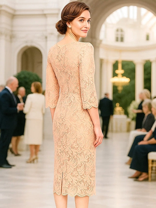 Sheath Column Floor Length Tea Length Lace Dress Prom Dress