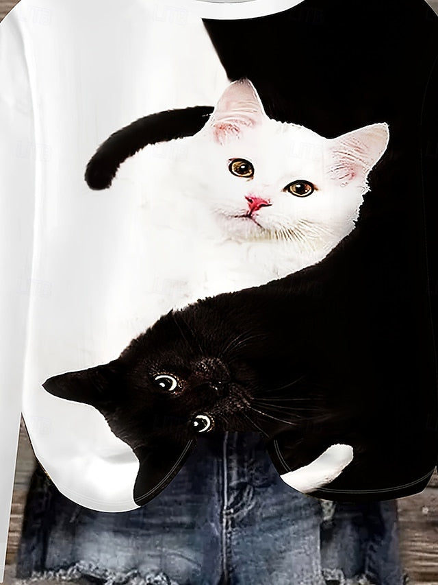 Women's T shirt Long Sleeve Graphic Animal Cat Vintage