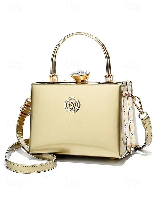 Gold Patent Women's Burgundy Handbag Evening with Leather