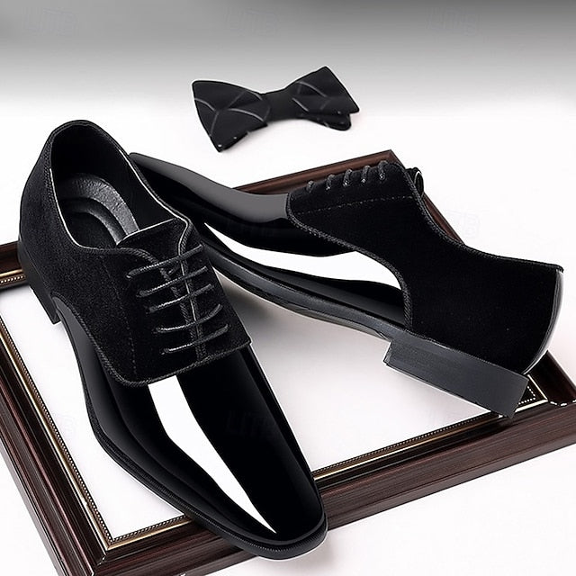 Men's with Patent Oxford Navy Blue Shoes Leather