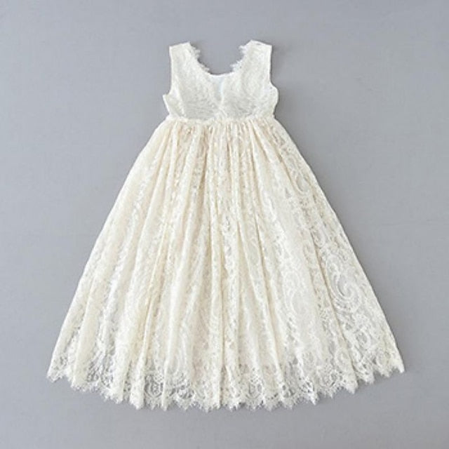 Girls' Colored Solid Sleeveless Wedding Kids Party Dress