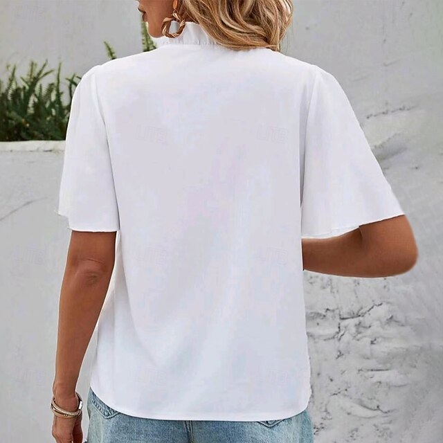 Women's Shirt Casual Shirt Blouse Embroidered Buttons Solid