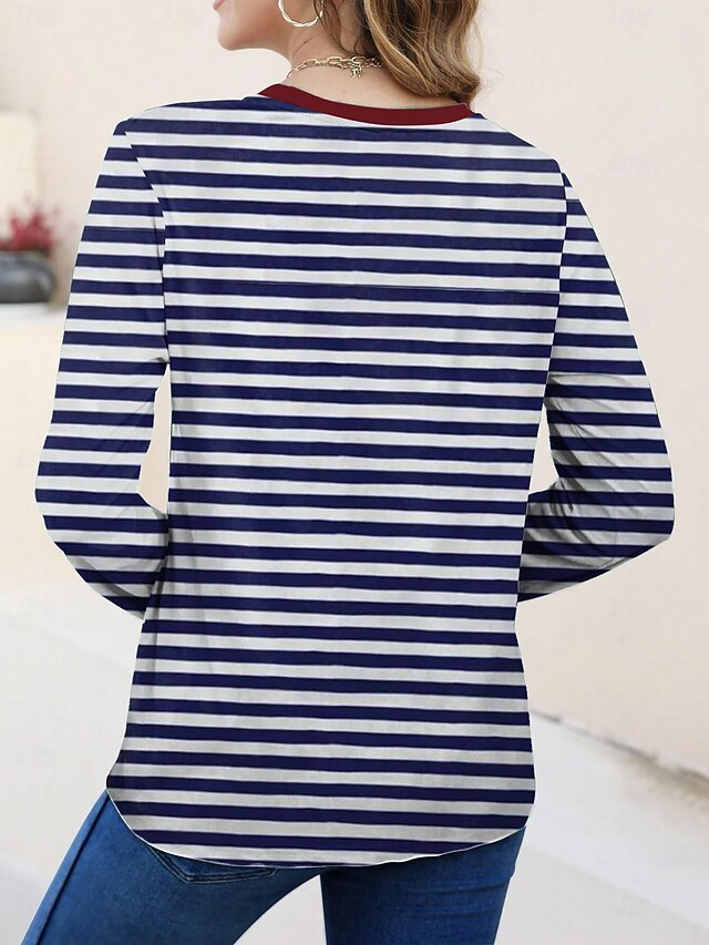 Women's T shirt Crew Neck Long Sleeve Tunic Graphic Striped