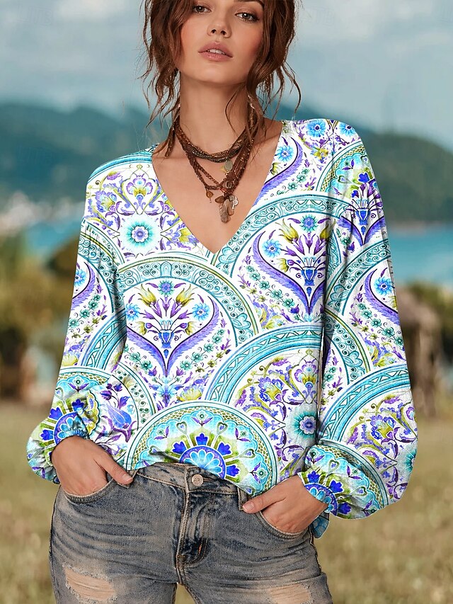 Women's Blouse Print Graphic Geometric Elegant Vintage