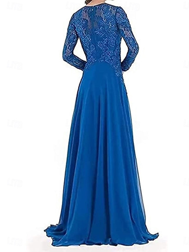 Party Dress Bride of Floor Mother the Elegant Neck Crew A-Line