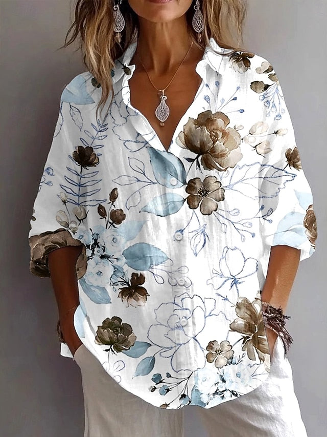 Women's Shirt Button Down Tunic Shirt Collar Long Sleeve