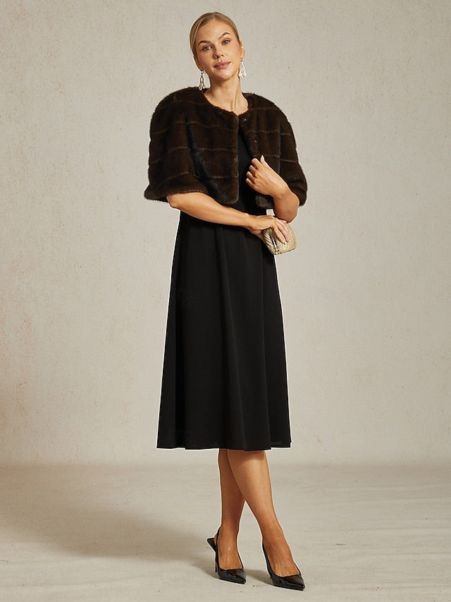 Shrug Fur Brown Faux Wrap Formal Party Women's Cocktail