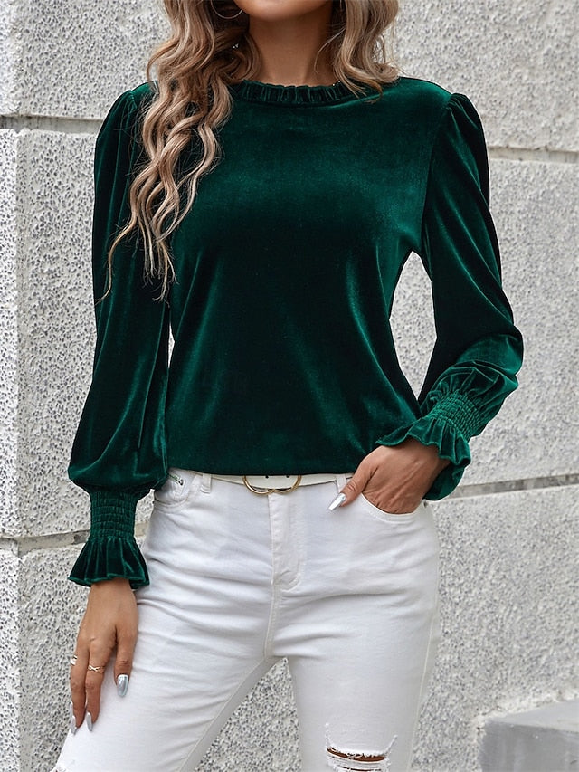 Women's Shirt Velvet Elegant Dressy Solid Color Basic