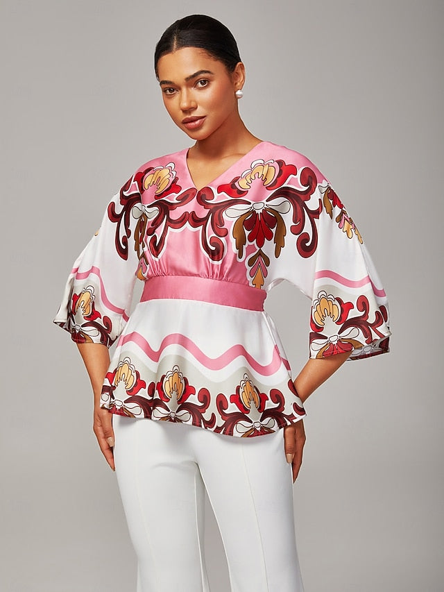 Women's Pink Printed Satin Top