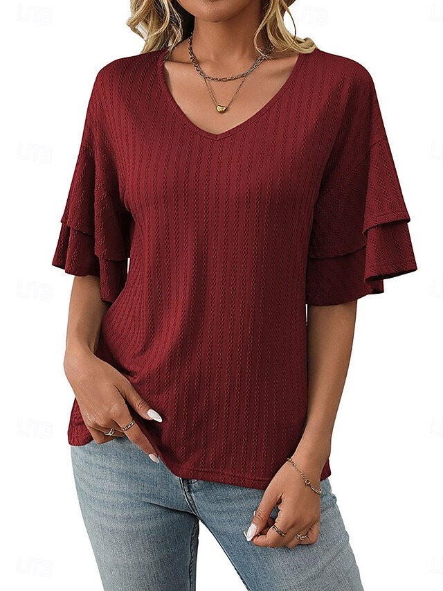 Women's Blouse Ruffle Patchwork Plain Vintage Stylish