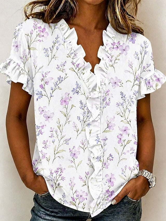 Women's Shirt Tunic Ruffle Floral Graphic Elegant Fashion