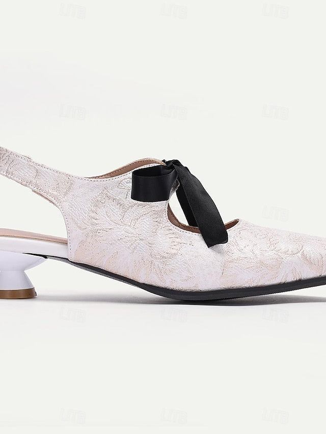 with Heels Slingback Vintage Lace Women's - Bow Elegant