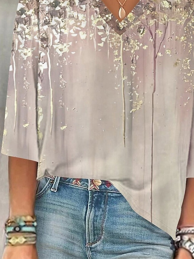Women's Blouse Button Down Ombre Floral Graphic Stylish