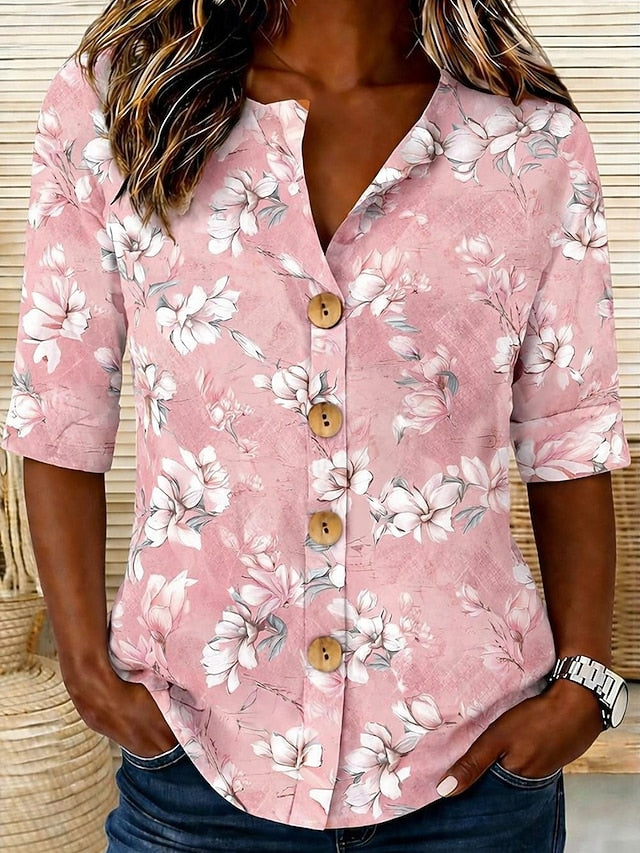 Women's Shirt Print Floral Graphic Elegant Vintage Tropical