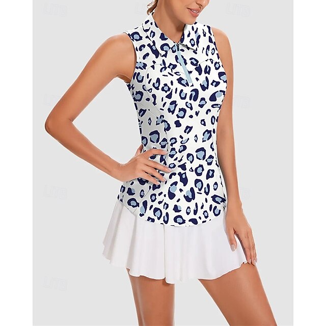 Women's Leopard Tennis Shirt Sleeveless Print UPF50+ Quick