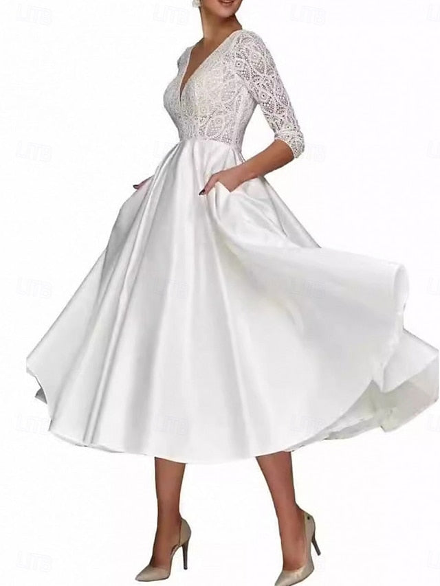 A-Line the Tea of Dress Elegant Mother Neck Bride V Simple