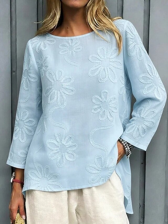 Women's Blouse Embroidered Solid Color Floral Stylish