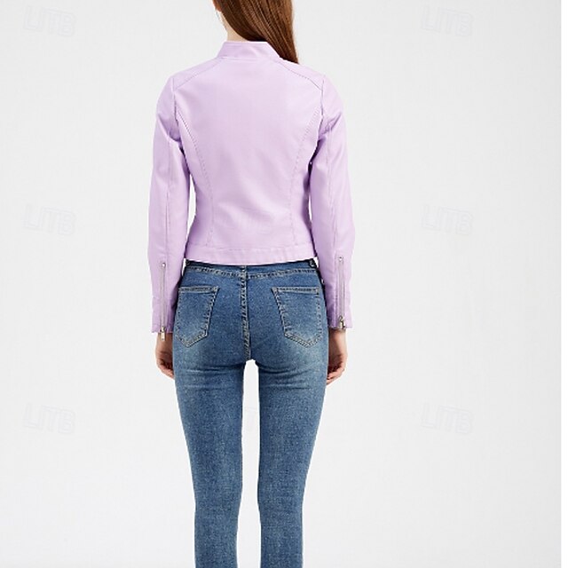 Women's Jacket Pocket Faux Zipper Leather Comfortable