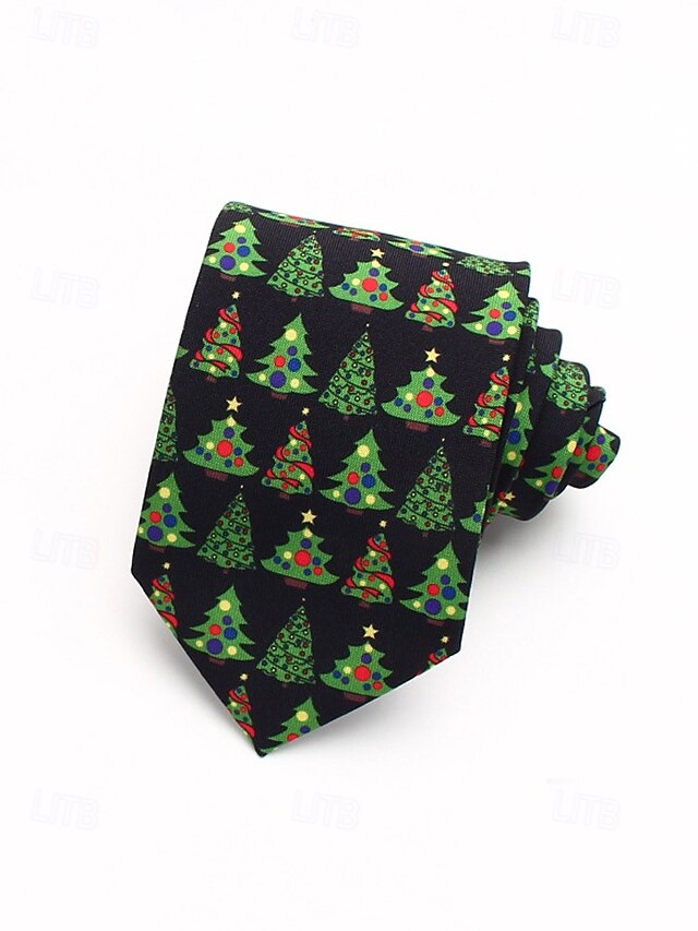 Men's Tie – Christmas Santa Fun Silk Polyester Tree and