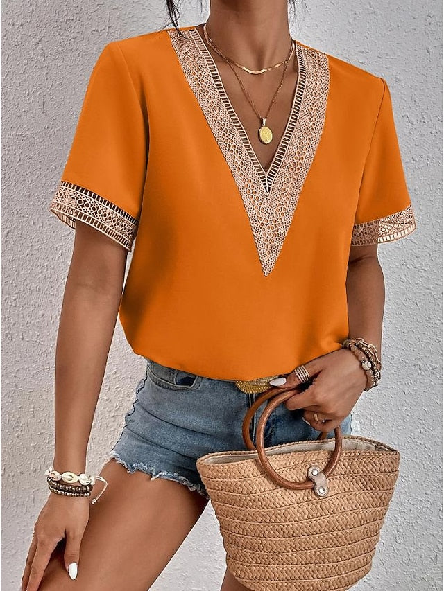 Women's Elegant Lace Tops Eyelet Blouse Lace Work Stylish
