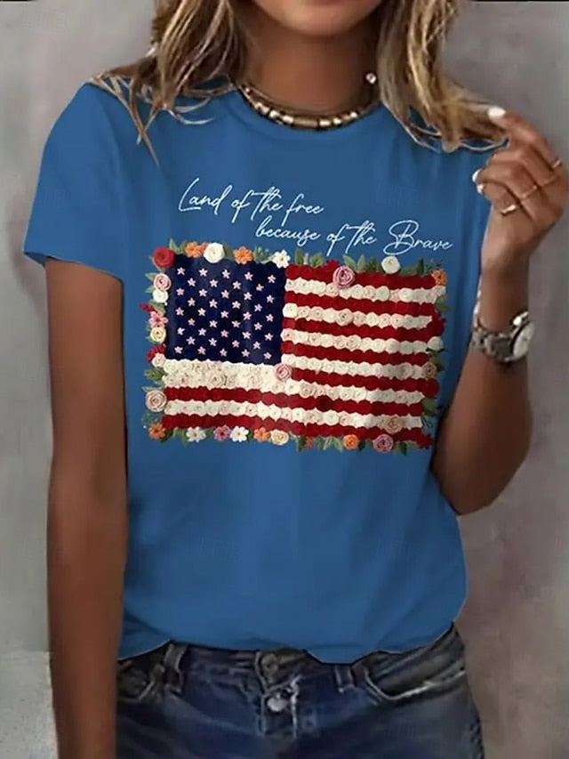 American Independence Day Women's T Shirt Tee Top Flag