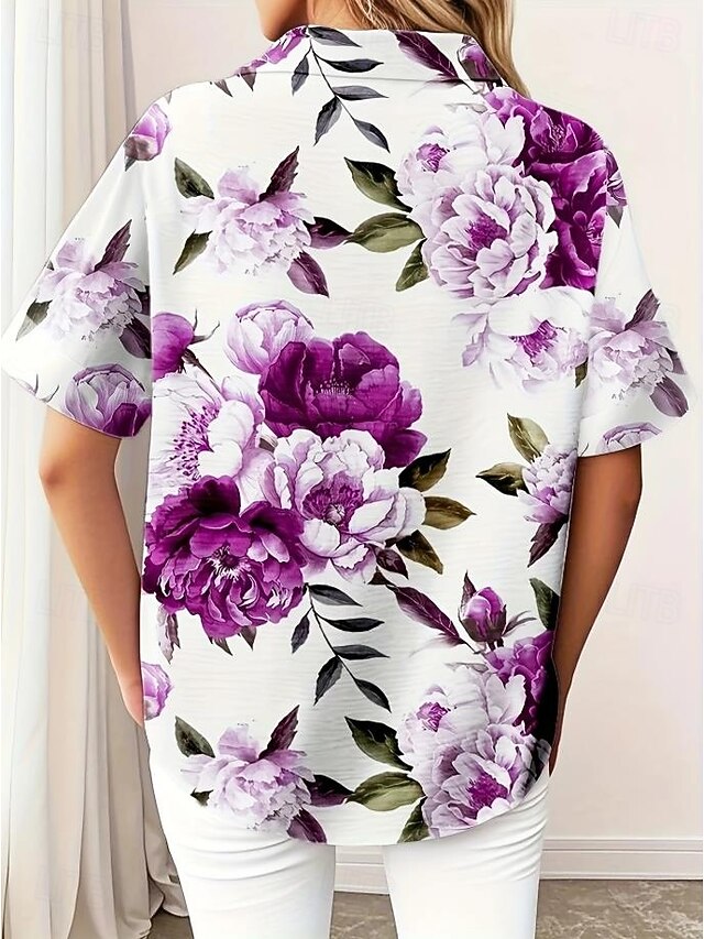 Women's Shirt Long Sleeve Button Down Blouse Floral Graphic