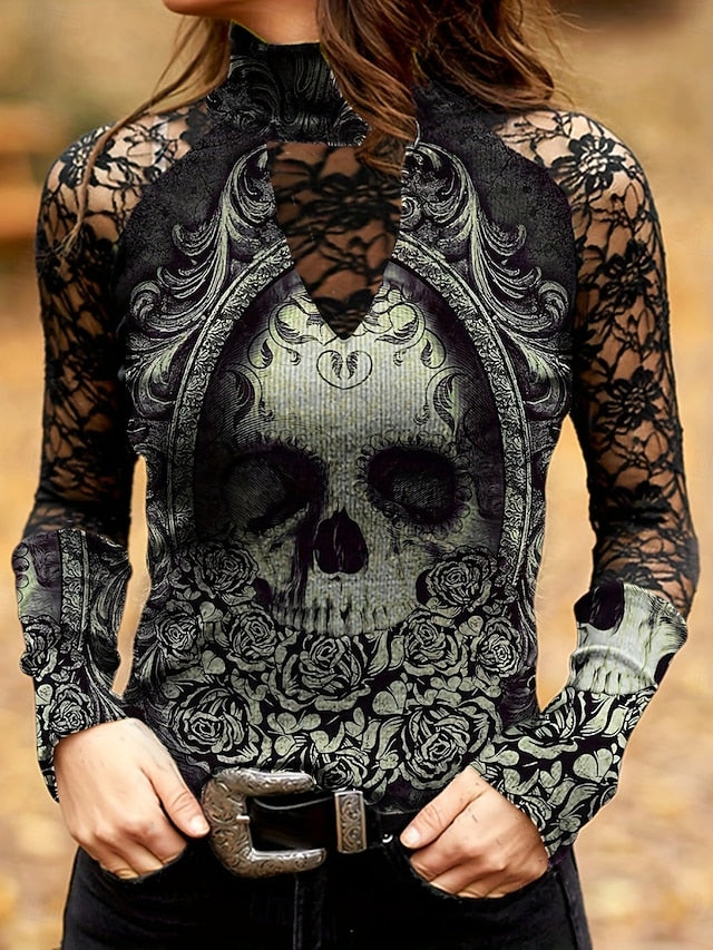 Women's Blouse Vintage Rock Hippie Long Sleeve High Neck