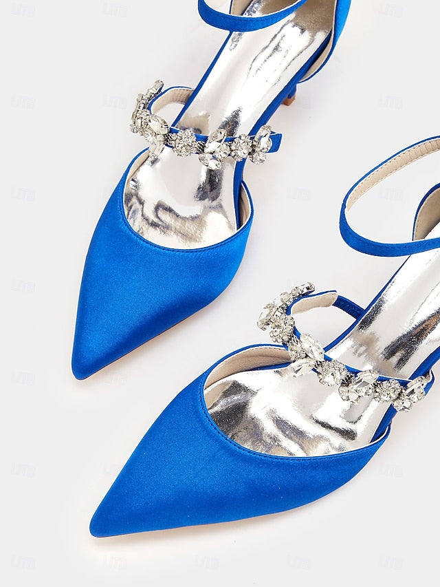 - Satin Rhinestone Black Heels Embellishments with Women's