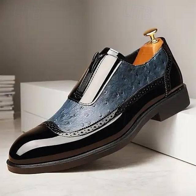 Colorblock Tan Patent Black and Formal Shoes with Men's