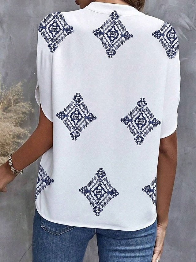 Women's Blouse V Neck Graphic Geometric Stylish Beach Short