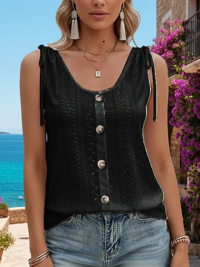 Women's Tank Top Dressy Tops Tee Top Eyelet Solid Color