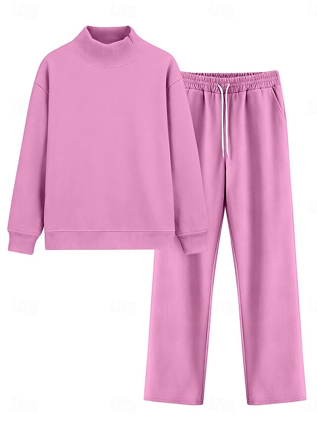 Women's Pants Sets Bolero Top Long Sleeve Turtleneck Plain