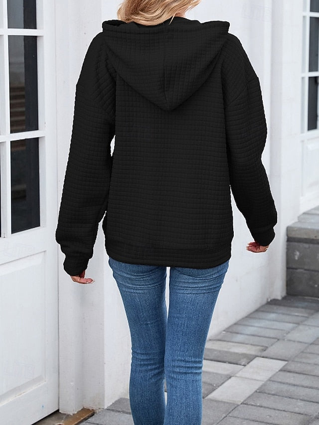 Women's Texture Blouse Pullover Hoodie Sweatshirt Pocket
