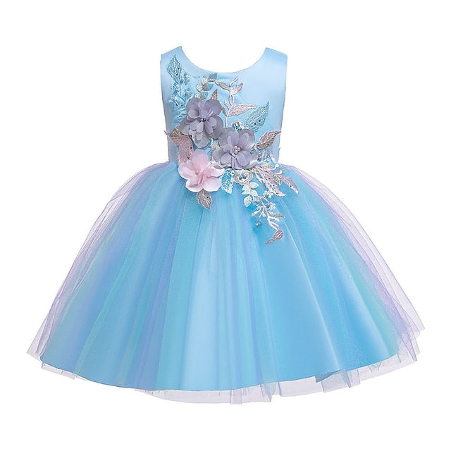 Lace Kids Purple Blue Girls' Party Dress Blushing Floral