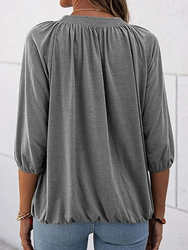 Women's T Shirt Plain Fashion Modern 3/4 Length Sleeve Crew