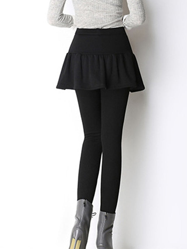 Women's Fleece Lined Leggings Skort Cozy Fleece Lined Cozy