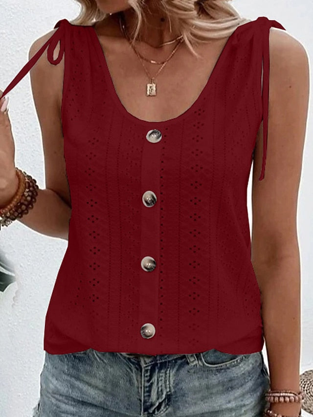 Women's Texture Blouse Eyelet Top Pointelle Tee Tank Top