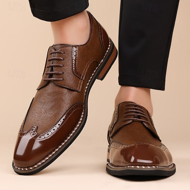 Oxford Burgundy White Men's Leather Faux Shoes and Wingtip