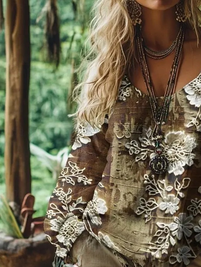 Women's Shirt Boho Shirt Blouse Print Floral Graphic