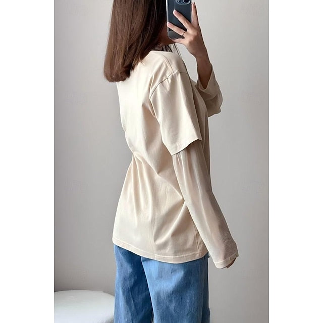 Women's Mesh Patchwork Top Lace Patchwork Fake two piece