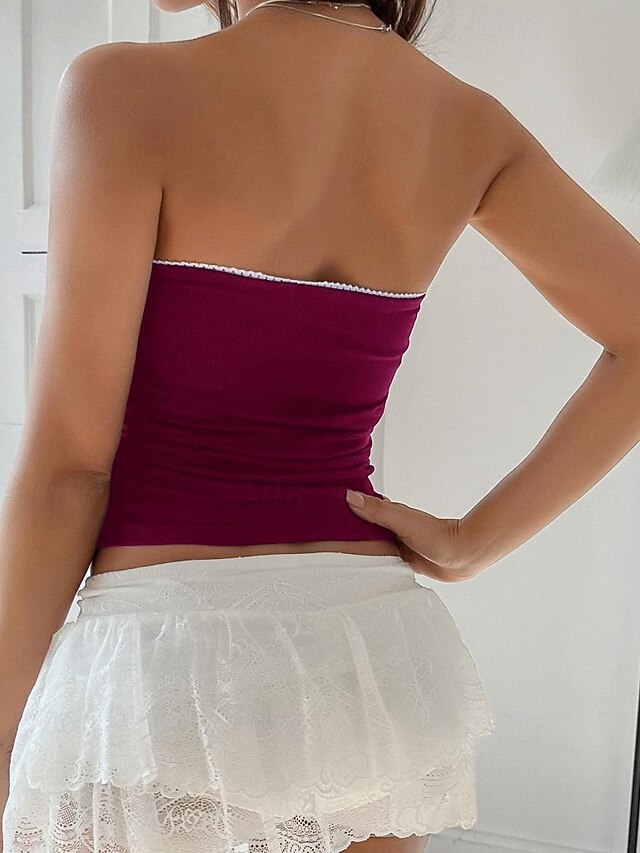 Women's Petite Tank Top Bandeau Slim fit top Butterfly Lace